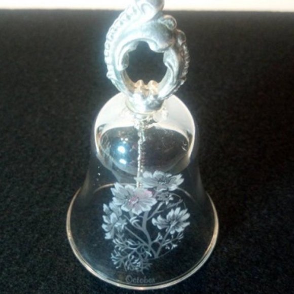 Glass Bell - Etched with Flowers & says "October" - Picture 2 of 6